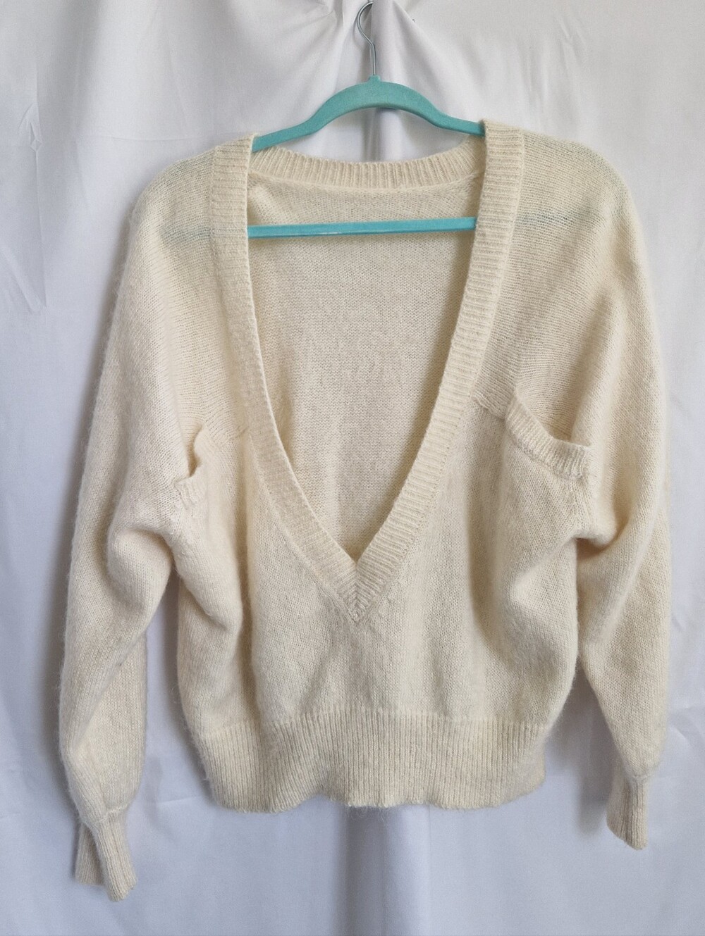 Vintage Cream Deep V-Neck Women's Sweater